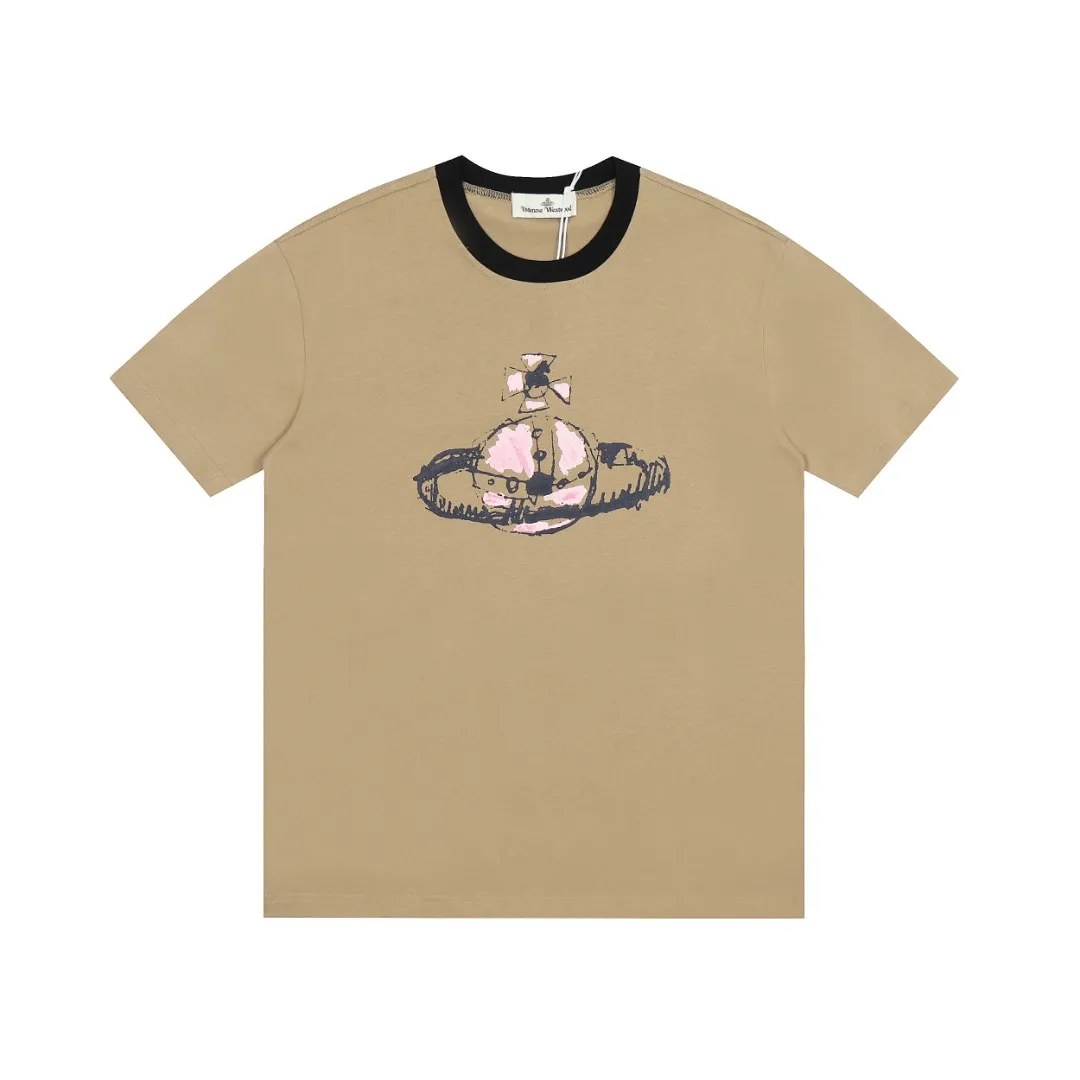 VIVI09# vivienne west wood new spring product West Queen Vivian Saturn letter embroidery printing Size: XS-L Color: black coffee